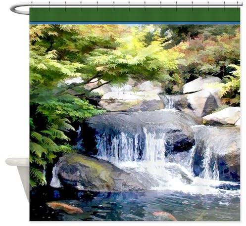CafePress Japanese Garden Waterfall and Koi Pond Shower Decorative Fabric Shower Curtain