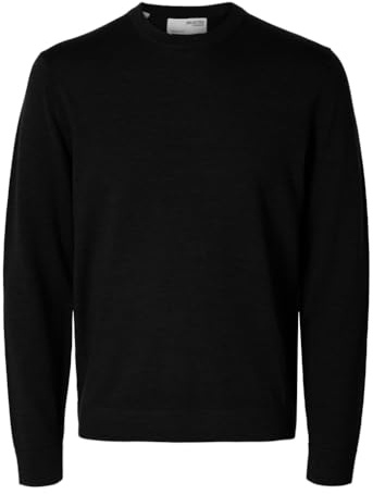 Selected Homme Herren Slhtray Knit Merino Crew Neck Noos Pullover, Schwarz, XL EU