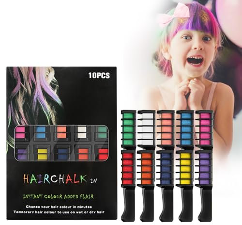 10 Stück Magicat Haarkreide Set, Auswaschbare Farben Haarkreide Kam, Haar Colorationen Temporäre Haarfarbe für Karneval, Cosplay, Party, Kindertag Halloween Geburtstag Weihnachten