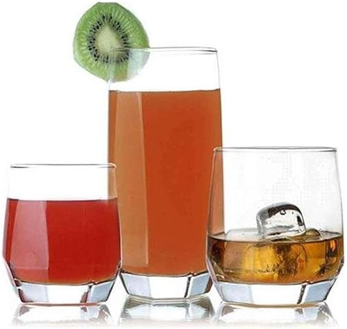NORDIC SCHILLER Gläser-Set mit 18 Stück, 3 verschiedenen Größen: 6 x 215 ml Wassergläser, 6 x 310 ml Whiskygläser, 6 x 385 ml Erfrischungsgetränkegläser
