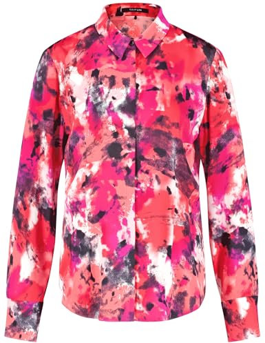 Taifun Damen Taillierte Hemdbluse mit Allover-Print Langarm, Manschetten Gemustert Geranium Gemustert 36