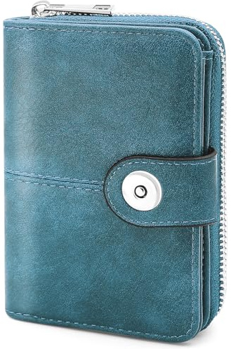 Carteras de Mujer pequeña Cuero PU Monedero Tarjetero Mujeres pequeño con Protección RFID Billetera con Cremallera para Mujer Corta, Múltiples Ranuras y Compartimentos (Azul Pavo Real)