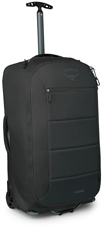 Osprey Ozone 2-Wheel 80L/27 Checked Luggage - Lightweight Rolling Bag with High Clearance and Oversized Wheels - Travel Suitcase with Mesh Organization, Trolley Handle and Add-a-Bag Strap, Black