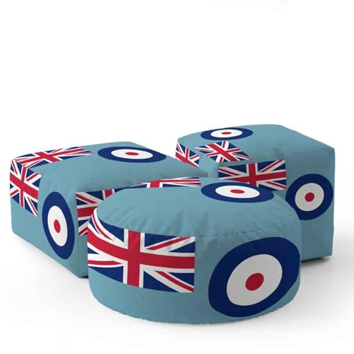 Royal Air Force Flag Kids Pouffe | RAF Pride Low Seat, Cube or Circle Pouffe | UK Military Inspired Nursery or Kids Room Gift | Fun and Comfortable