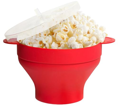 Recipiente reutilizable para palomitas de maíz - Cajas de aperitivos de silicona con asas y tapa, cuenco para palomitas de maíz, para cajas de aperitivos, fiestas, teatro, carnaval, cine en casa