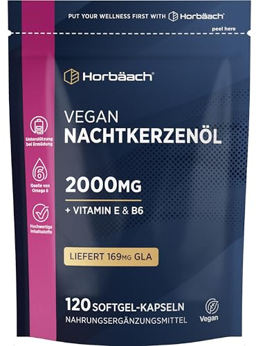 Olio di Enotera Perle 2000mg | con Vitamina E & B6 | 120 Capsule Puro | Evening Primrose Oil | Horbaach