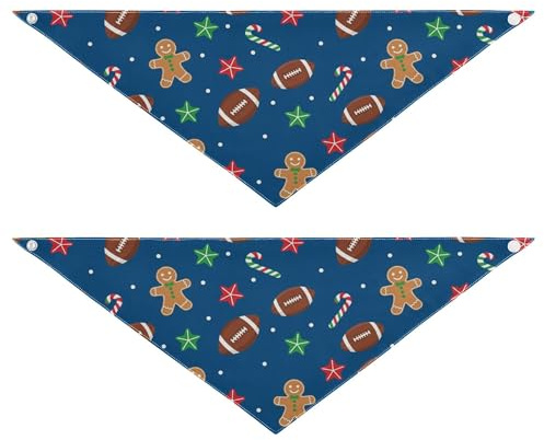 Pañuelo de rugby de Navidad para perro, 2 unidades, diseño de pan de jengibre, pañuelo para cachorros, accesorios para mascotas, gato, gatito, bandana, cuello, azul, L