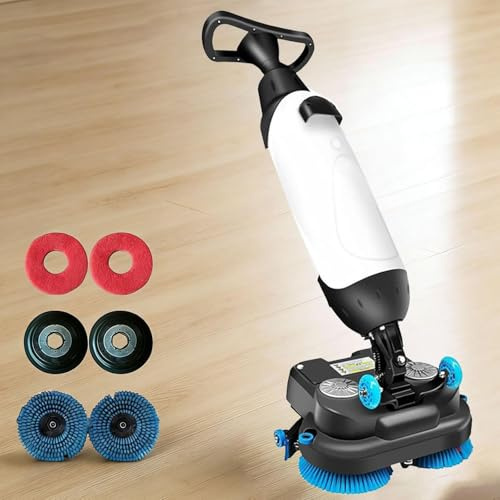 PixCy Lavasciuga Pavimenti Professionale,Lucidatrice per Piastrelle,17 Larghezza Pulizia & Doppie Spazzole,240 Giri/Min & Batteria al Litio, per Casa,Ufficio & Bagni,Senza Fili White