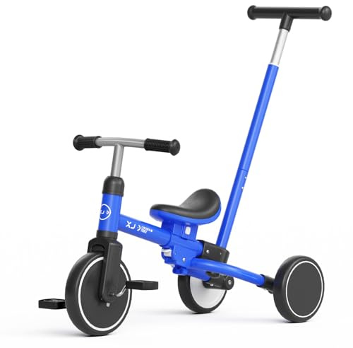 XJD Toddler Tricycle for 1-3 Year Olds, 5-in-1 Toddler Bike with Adjustable Push Handle, Balance Bike, Adjustable Seat & Removable Pedal, Birthday Gift Toy for Boys and Girls(Blue)