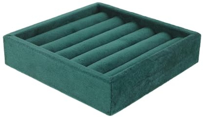 SOIMISS Bandeja Apilable para Joyas de Terciopelo Verde Oscuro, Organizador Portátil con 5 Ranuras para Anillos y Pendientes, Inserto Compacto para Almacenamiento en Cajones y Exhibición