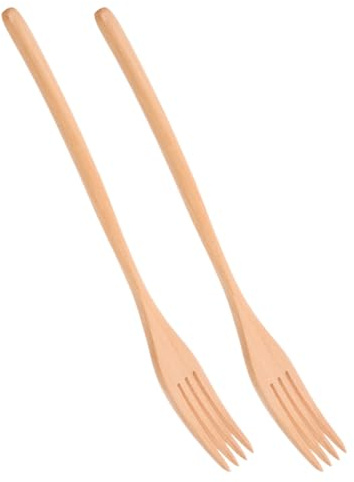BIUDECO Forchette da Insalata in Legno 2 Pezzi, Forchettone da Cucina Artigianale per Servire e Mescolare, Utensili Riutilizzabili in Legno Naturali per Frutta, Pasta e Insalate, Adatte
