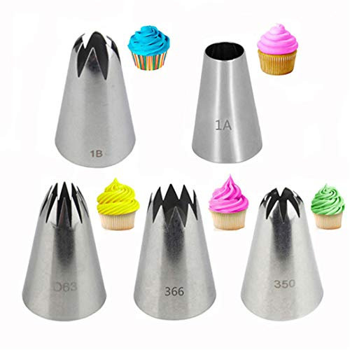 MKNZONE 5 pezzi Decorazione Torta, Professionale Ugello in Acciaio Inox - Bocchette Decorative Accessori per Torte, Cupcakes, Pasta di Zucchero, Biscotti e Pasticceria#6