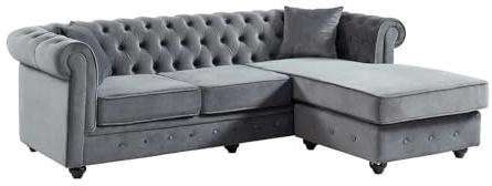 Venta-Unica - Sofá Chesterfield rinconera Reversible Toledo de Terciopelo - Antracita
