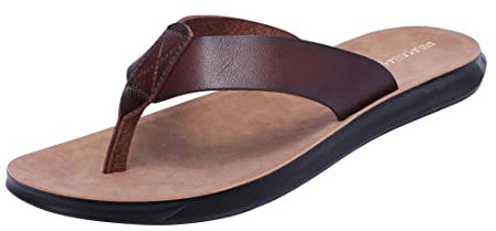 Harssidanzar Flip-Flop Men's, Summer Thong Arch Support Soft Microfiber Leather Footbed Beach Shoes Sandals KM215,Saddle,Size 8.5