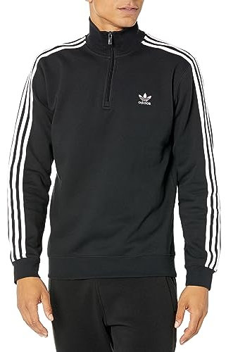 adidas Originals Men's Adicolor Classics 3-Stripes Half-Zip Sweatshirt, Black/White, Medium