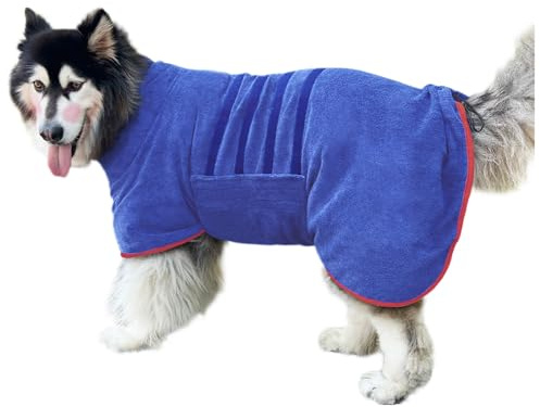 Dog Drying Coat Bathrobe Towel,Microfibre Material Fast Drying Super Absorbent Dog Bath Robe, Pet Quick Drying Moisture Absorbing with Adjustable Collar and Waist