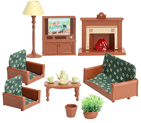 Ensemble de meubles de maison de poupée pour enfants - Accessoires de maison de poupée miniature - Jouets pour garçons et filles et tout-petits à partir de 3 ans avec salon