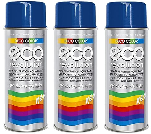 3er Sparpack Deco Color ECO Lackspray glänzend oder matt 400ml nach RAL freie Farbauswahl (3 Dosen ECO RAL 5010 Dunkelblau Glanz)