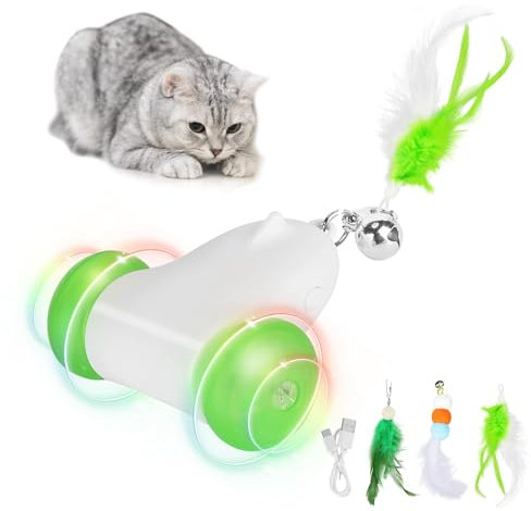 PETTOM Jouet Chat Interactif, Jouet Chat Interieur Électrique Automatique Rechargeable, Mouvement irrégulier, Vitesse Réglable, Stimule l'instinct de Chasse pour Chats