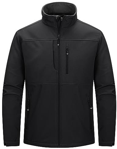 33,000ft Herren Softshelljacke Wasserabweisende Übergangsjacke Warmes Fleece Gefüttert Outdoorjacke Funktionsjacke Leichte Wanderjacke mit Stehkragen Schwarz XL