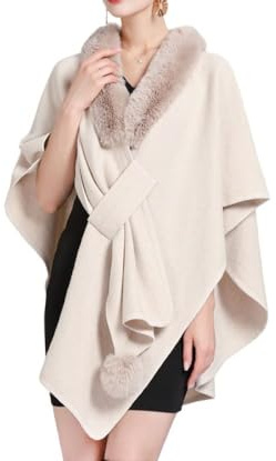 Cardigan da Donna in Pelliccia Sintetica di Coniglio Mantella Avvolgente in Lana Cappotto Cardigan,Elegante Mantella Poncho Sciarpa Cardigan Aperto Sul Davanti Vintage Maglione Coperta Cappotto Scia