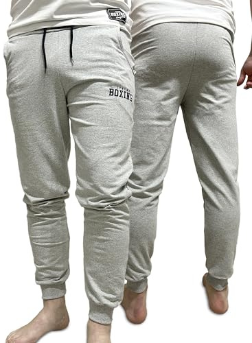 XTREME BOXING - Herrjoggingbyxor, långa sportbyxor i lätt bomull, idealiska för hemmet, gymmet, löpning, träning, jogging och fritid, XP200 (Grå, XL)