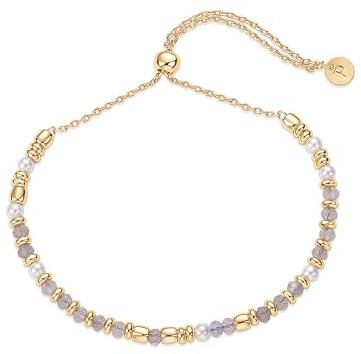 PAVOI 14K Yellow Gold Plated Gemstone Beaded Bracelets for Women - Adjustable Slider Dainty Gemstones and Pearl Bracelet - Boho Festival Freshwater Pearls, Labradorite Beads - Gold Jewelry Gifts