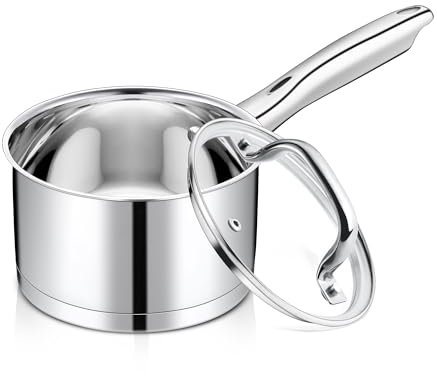 Joyfair Casseruola a 3 strati, 16 cm, con coperchio in vetro, 1,9 litri, in acciaio inox, piccola pentola per cucinare/riscaldare/bollire, pentola a induzione per tutti i piani cottura, lavabile in