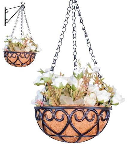 Missmisq Macetas Colgantes, Cestas De Coco Y Metal, Cesta Colgante para Plantas Macetas, Maceta Colgante para Plantas, Maceta Colgante Coco Tejidas A Mano, Macetero Colgante para Interior, Exterior