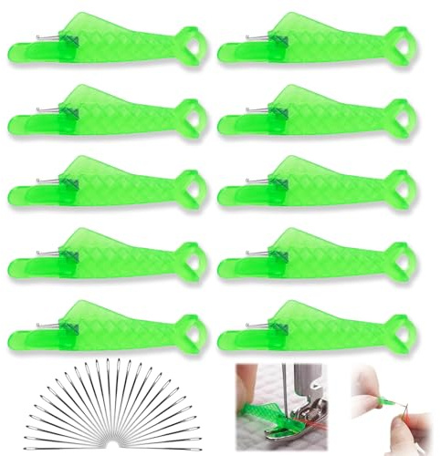 10 Pcs Automatic Sewing Needle Threader, 2025 Upgraded Sewing Machine Needle Threader Comes with 25 Sewing Needles, Easy Selfthread Needle Threaders Tool, for Craft DIY(Green)