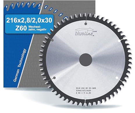 blueline by AKE Hoja de sierra circular | 216 x 30 dientes alternos negativos Z60, metal duro | muy fina | para madera, material de madera, revestimiento de plástico | en sierra circular, sierra