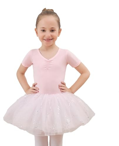 BOMKDRL Robe de Ballet pour Filles - Justaucorps de Gymnastique avec Jupe