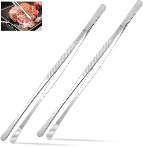 Jimkply, 2 pinze per barbecue in acciaio inox, 30 cm, per cucina, cucina, in acciaio inox, con manico antiscivolo, per barbecue, per uso domestico, per esterni, colore argento