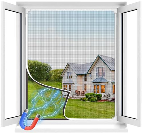MLEJU Fliegengitter Fenster Magnet, DIY 120x130 cm Insektenschutz Fenster mit verstärktem Glasfaser-Mesh, Robust & Langlebig, Einfache Montage ohne Bohren, Fliegengitter mit Magnetrahmen (Grau)