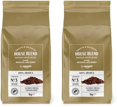 by Amazon Café En Grano Natural, Puro arabica, tueste medio, 1kg - certificados por Rainforest Alliance (Paquete de 2)