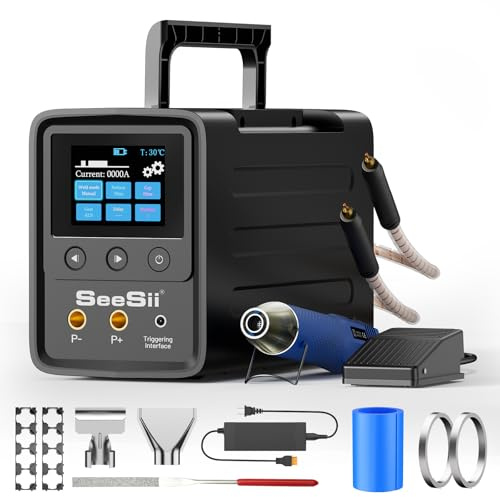 SEESII Soldadora por puntos para baterías con condensadores: 10080 W soldador de baterías con kit de pistola de calor, Spot Welder para tiras niqueladas de 0,1-0,5 mm, 999 niveles para 18650