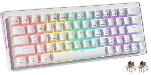 abucow 60% Teclado Mecánico para Juegos con Interruptores Marrones, Teclado Compacto por Cable con Retroiluminación RGB, Anti-Ghosting, Sin Conflictos de Teclas (Blanco-1)