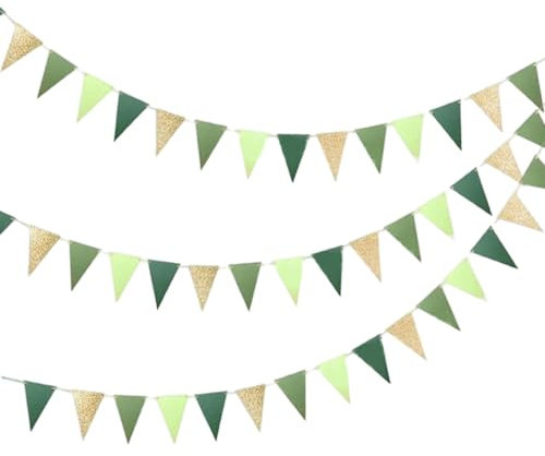 LUMOOM Lot de 3 guirlandes de fanions en papier pour l'extérieur avec corde en coton de 5 m, drapeau triangulaire à suspendre, pour décoration de festival, fête d'anniversaire, mariage, rentrée des