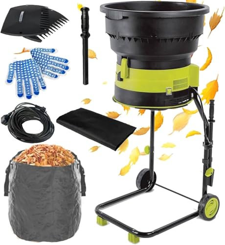 Drmoxin 2500W Bladeless Electric Leaf Mulcher Shredder Garden Corded Electric Chipper 8,000 RPM Mulches Up to 208 liters of Leaves Per Minute for Leaves,Grass & Yard Clippings,Powercord×20m