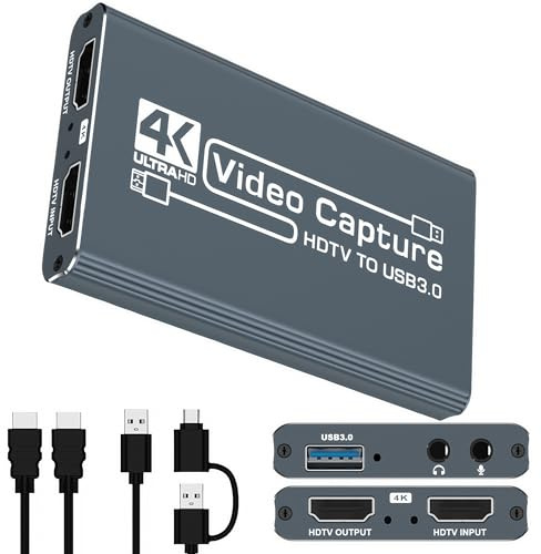 HDMI Capture Card for Streaming, 4K HDMI Video Capture Card, 1080p 60fps USB 3.0 Capture Card with Microphone, for Gaming/Live Streaming/Video Conference, Works for Switch/PS5/Camera ect-10CM