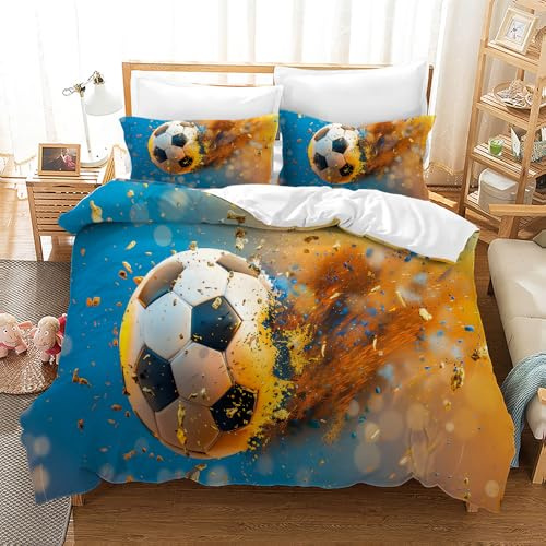 Leleyouzer Set di biancheria da letto a tema calcio per ragazzi, set di copripiumino 3D con motivo calcio per bambini e adolescenti, comoda biancheria da letto in microfibra per bambini (Calcio 5, 200