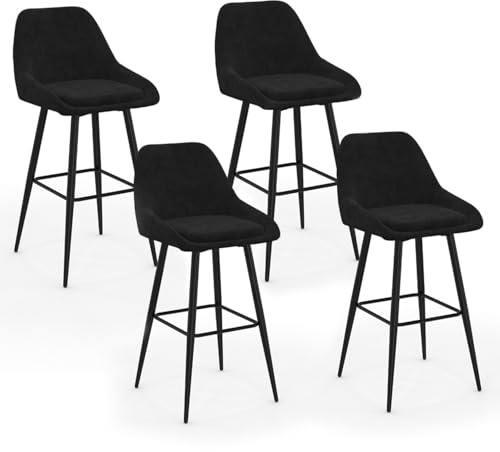 IDMarket - Lot de 4 tabourets de Bar THALYA en Velours Noir avec Demi-accoudoirs