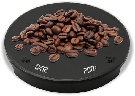Báscula de café con temporizador, 3 kg/0,1 g, recargable, báscula digital de cocina, báscula de precisión con pantalla LED y función de tara, para verter y preparar café, color negro