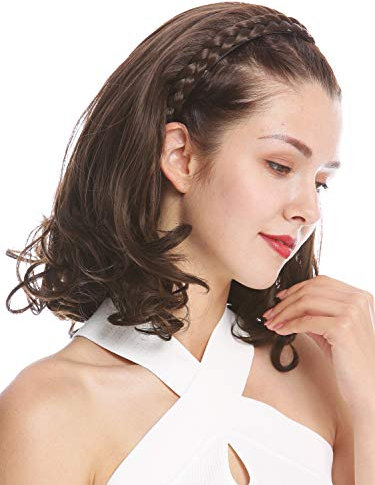 WIG ME UP - TYW60876H-6 Mezza parrucca Toupet Prezioso Cerchietto intrecciato Altezza spalle 45 cm Punte ricce Castano