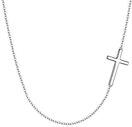 Ever Faith 925 Sterling Silver Sideways Cross Necklace, Tiny Dainty Cross Choker Necklace Simple Everyday Jewelry Birthday Gifts for Women Girls