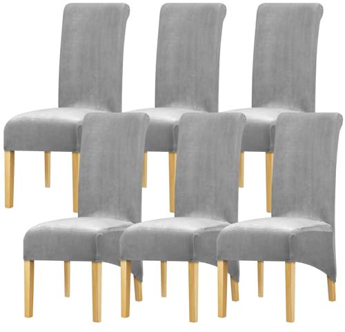 Leorate Chair Slipcovers XL Size High Back Chair Covers Stretch Velvet Chair Protector for Dining Room Kitchen Banquet Hotel Home Decor Grey Pack of 6