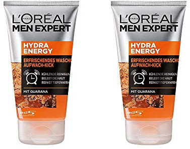 L'Oréal Men Expert Hydra Energy Rengörings-/tvålfri tvättgel, med C-vitamin, pordjup rengöring (2 x 100 ml)
