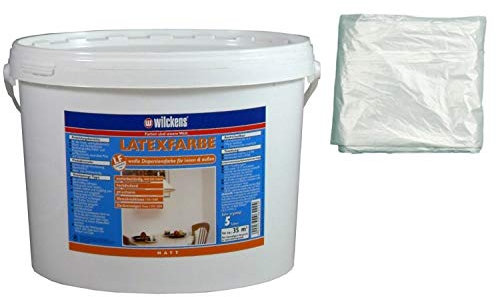 Bindulin 5 L Latexfarbe weiße Farbe Latex Matt hochdeckend für innen und außen strapazierfähig inkl. 4x 5m Abdeckfolie