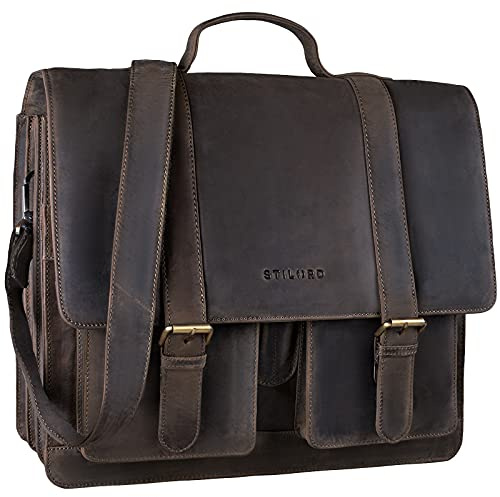 STILORD große Leder Aktentasche braun - Vintage Lehrer-Tasche - Businesstasche aus Rindsleder - Schultasche - Klassische Laptoptasche Marius