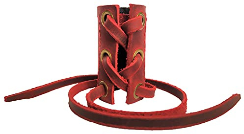 XTBOCA,Leather Ponytail holder, Hair Ties,Ponytail,Braid Holder,Long Hair Accessories,Handmade,Crazy Horse (1pc) (red）